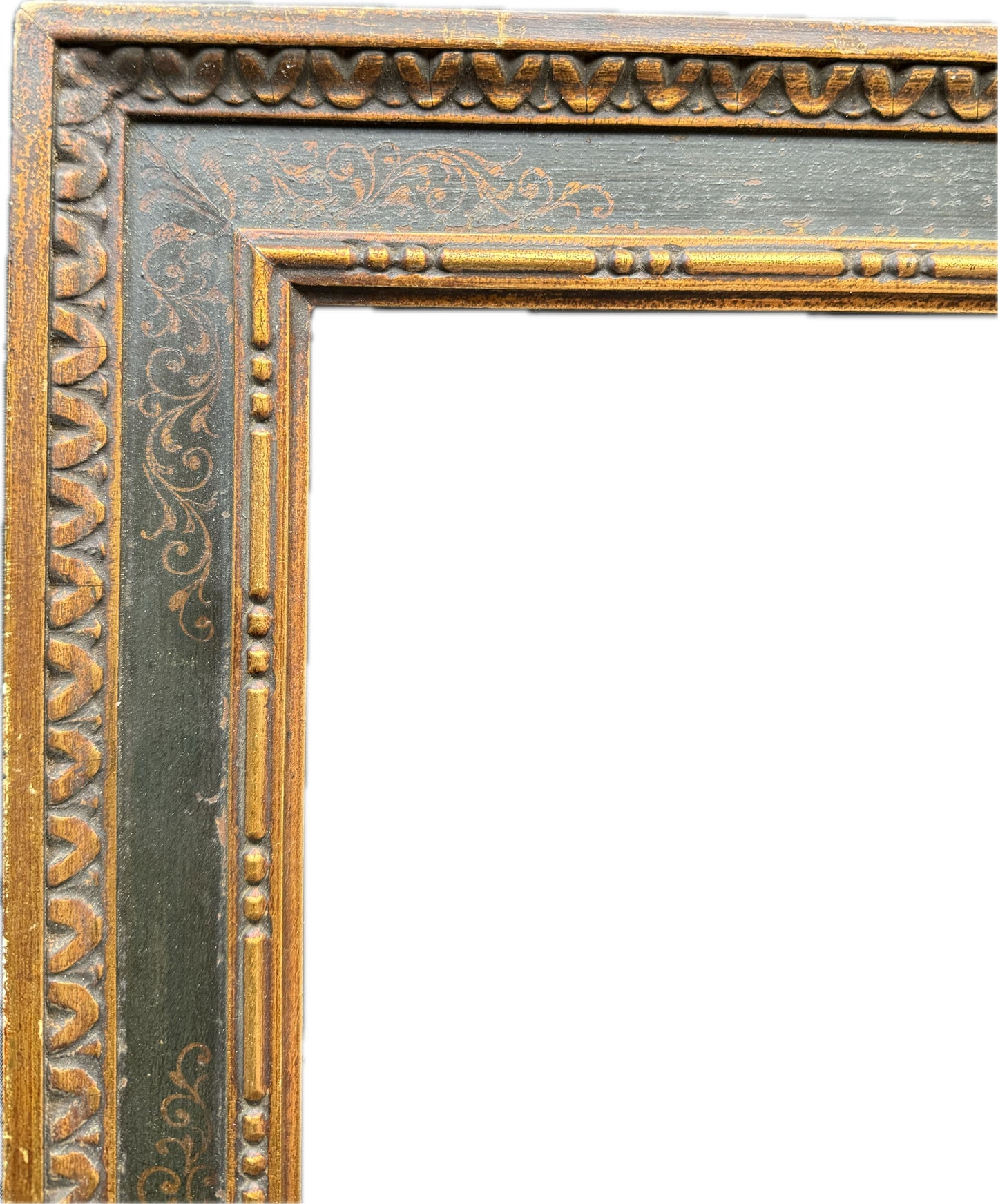 Carved Renaissance-style 19th century painted frame with sgraffito detailing