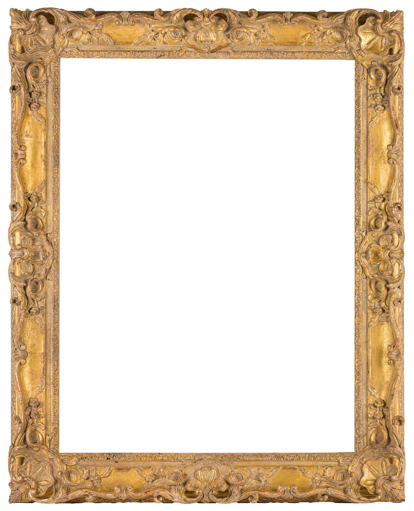 French Louis XV carved, pierced and gilded limewood frame