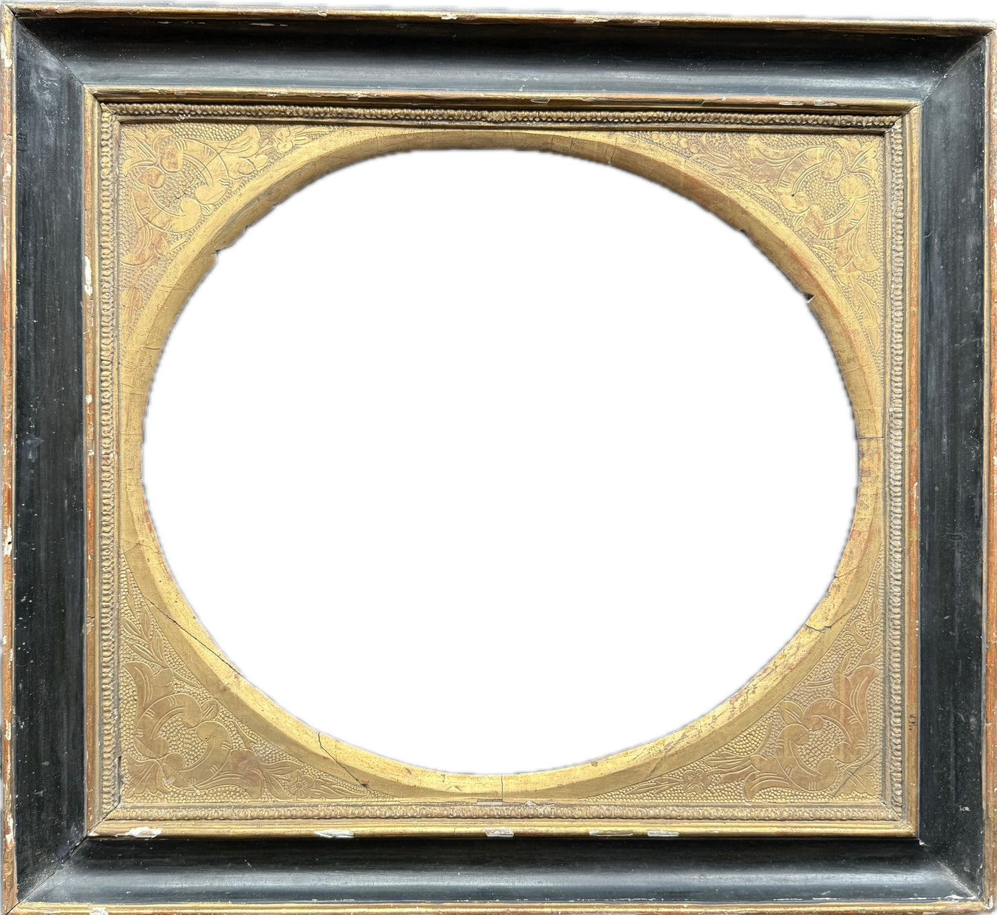 Italian 18th century black and gold frame with oval slip
