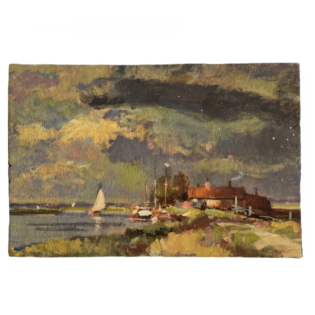 Sailing Boat and Cottage Landscape