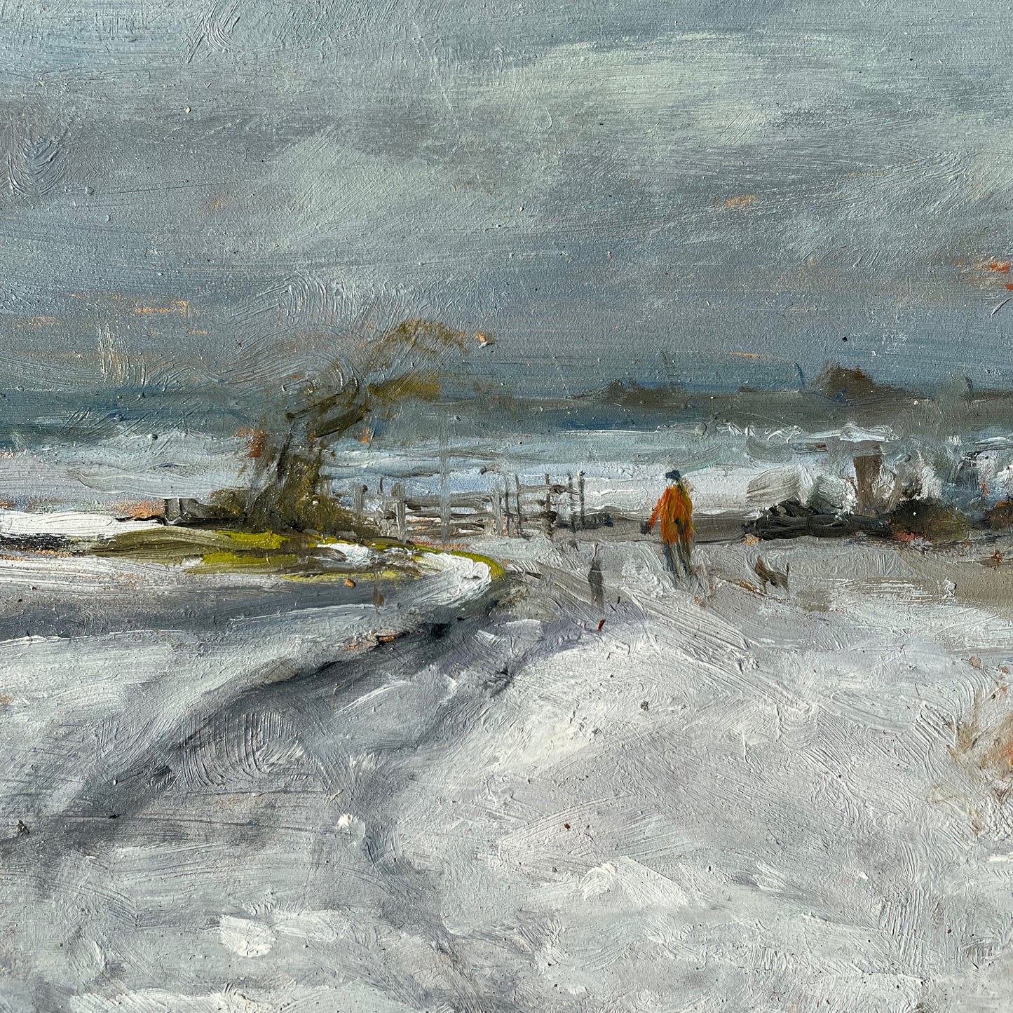 East Anglian Modernist Winter Scene with Figure