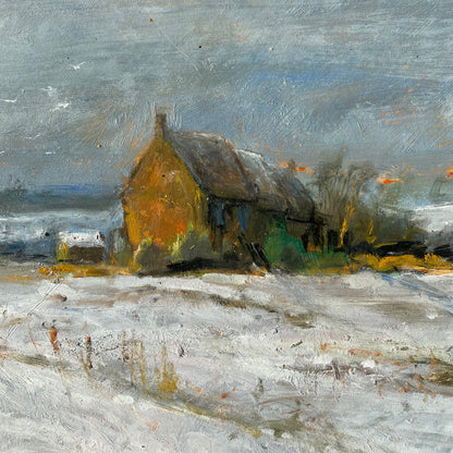 East Anglian Modernist Winter Scene with Figure