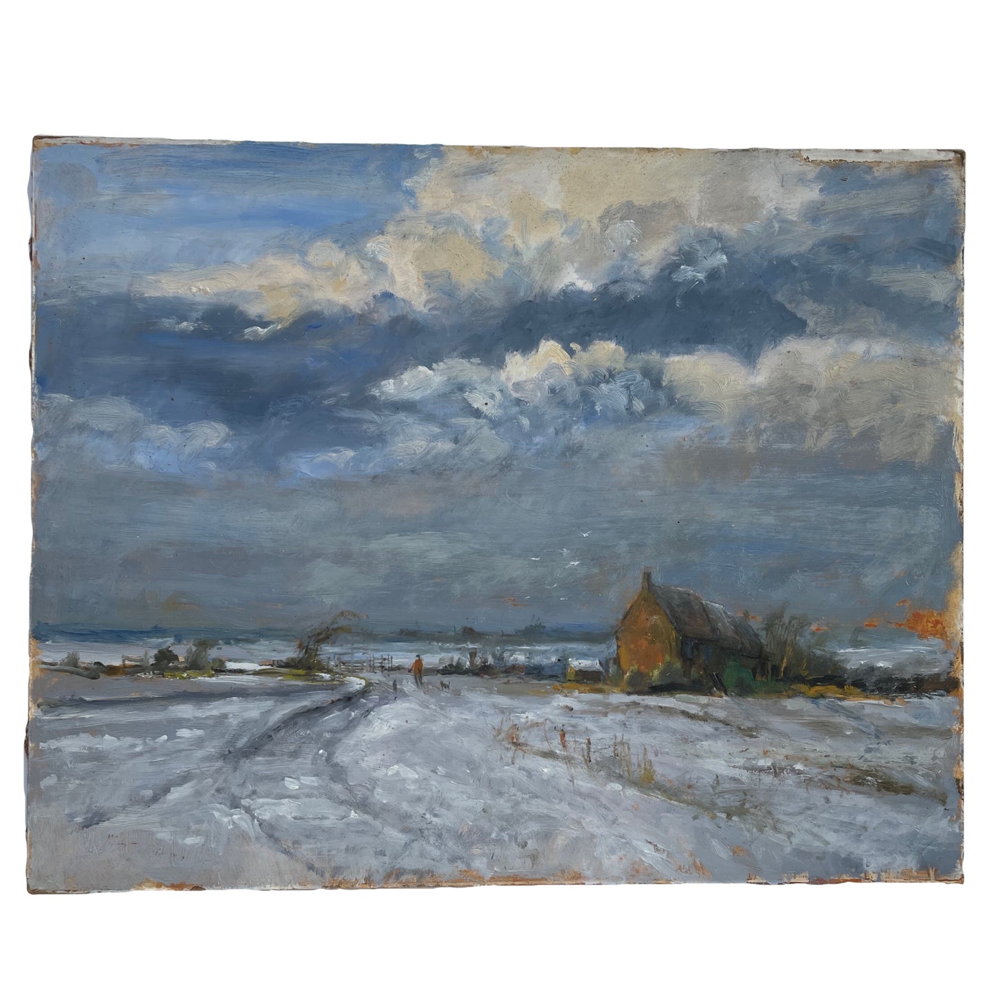 East Anglian Modernist Winter Scene with Figure