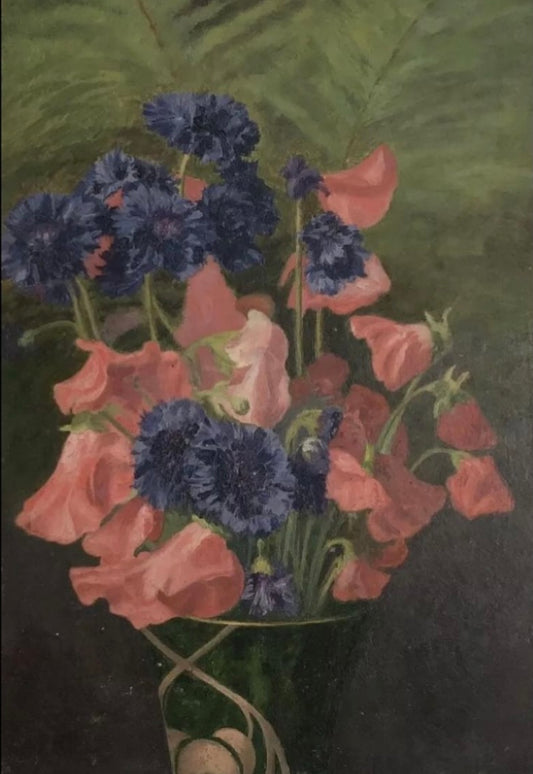 Sweet Peas and Cornflowers in a Vase